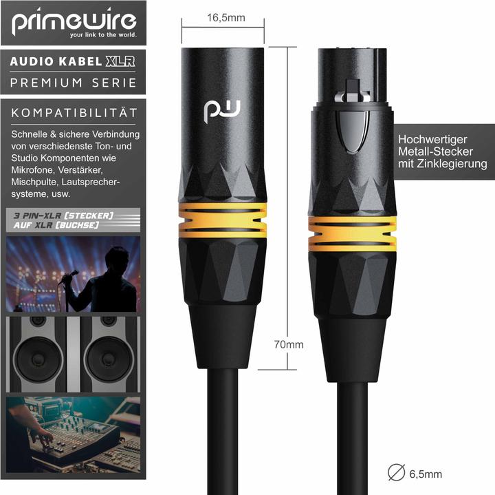 Image du produit Primewire Câble audio XLR, XLR mâle vers XLR femelle, câble audio NF, cuivre OFC, blindé, flexible (10 m, XLR)