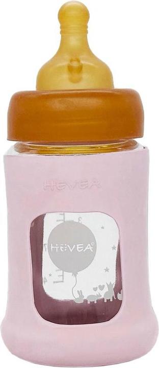 Hevea Glass baby bottle with rubber cover / wide neck (150 ml) / Powder Pink (150 ml)