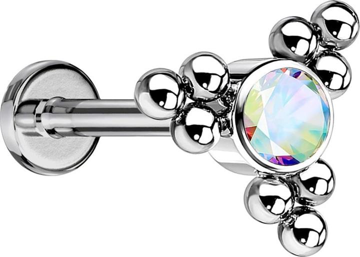 Actual product image Star Piercing Micro Labret internal thread silver balls triangle with crystal multicolour (without brass, Titanium)