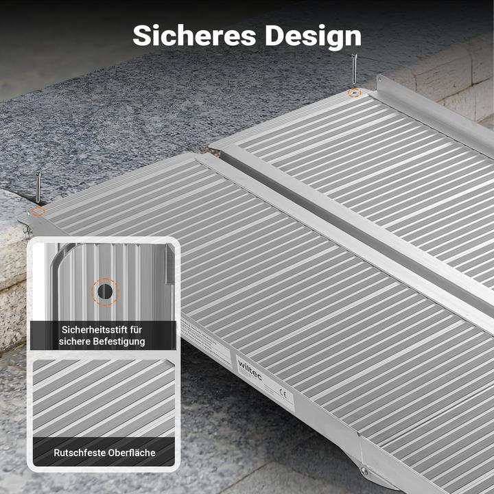 Produktbild Wiltec Rollstuhlrampe doppelt faltbar 182cm 270kg Rollirampe Alu Rampe Rollstuhl