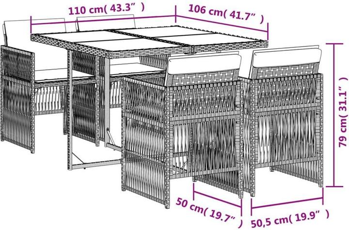 Actual product image vidaXL Garden furniture dining set garden set seating group 5 pcs. beige poly rattan (110 cm)