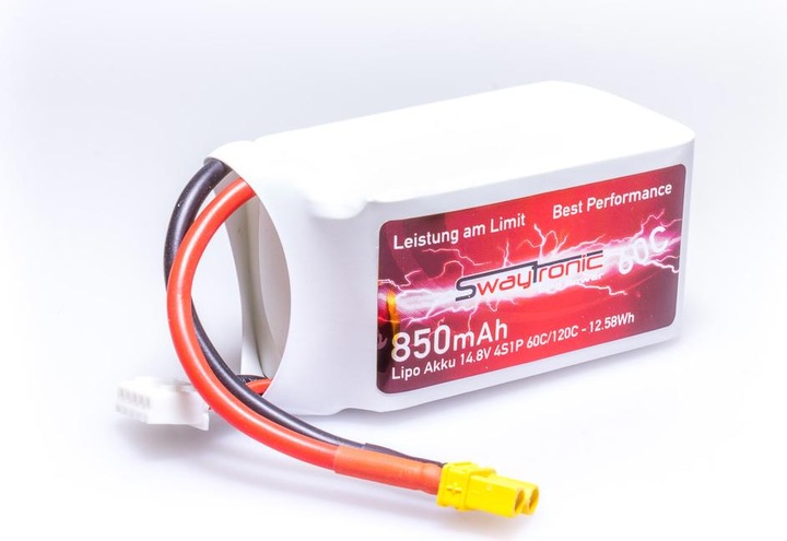 Actual product image Swaytronic SWAY-FPV LiPo 4S 14.8V 850mAh 60C/120C XT30 (14.80 V, 850 mAh)