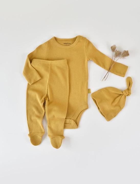 Produktbild BabyCosy Set. Strickhose mit Fuss. Body langarm. Mütze (68)
