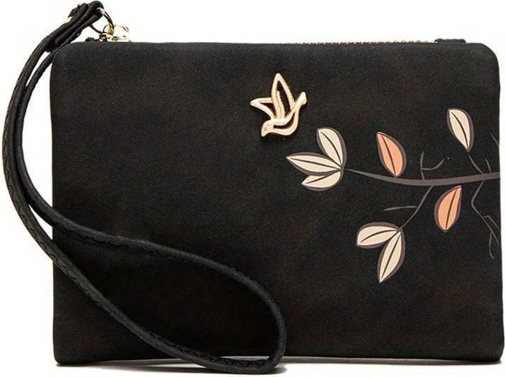 Only-Bags.Store Stilvolle kurze Brieftasche mit Handschlaufe - Kartenhalter mit Blumenmuster in Beige, kompakte