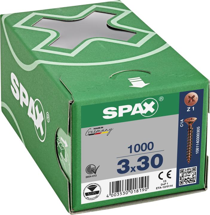 Produktbild Spax Senkkopf Bremsrippen Kreuzschlitz Z1 Vollgewinde Brueniert (1000 Schrauben pro Stück)