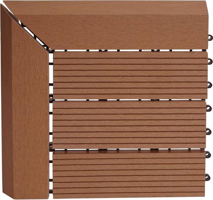Image du produit Swisshandel24 WPC Carrelage d'angle Rhône + bordure, aspect bois terrasse, 30x30cm Premium angle droit, teck (1 x, 30 x 30 cm)