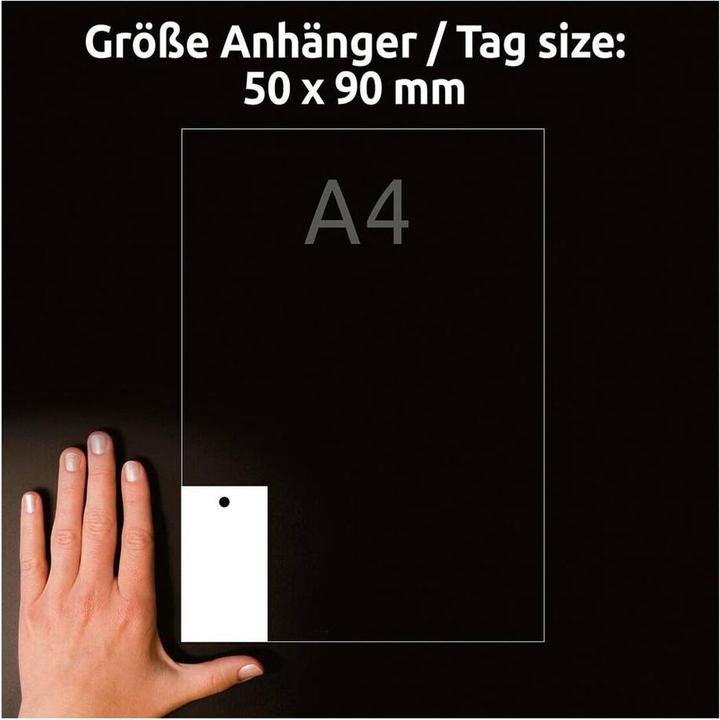 Produktbild Avery Kartonanhänger, 185 g/qm, 90 x 50 mm, weisse extra feine Mikroperforation, beidseitig bedruckt