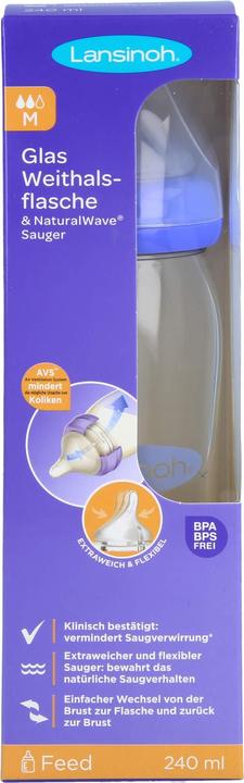 Actual product image Lansinoh Wide-neck bottle with NaturalWave teat (240 ml)