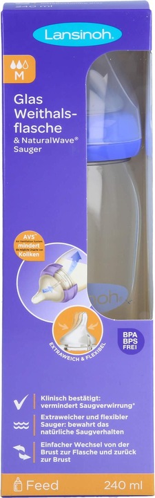 Image du produit Lansinoh Biberon à col large avec tétine NaturalWave (240 ml)