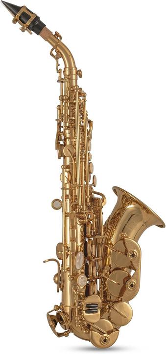 Actual product image Roy Benson Bb Soprano Saxophone with Ergonomic Bow, High F# Key, Pisoni Pads, Lightweight Case (Sax, Curved)