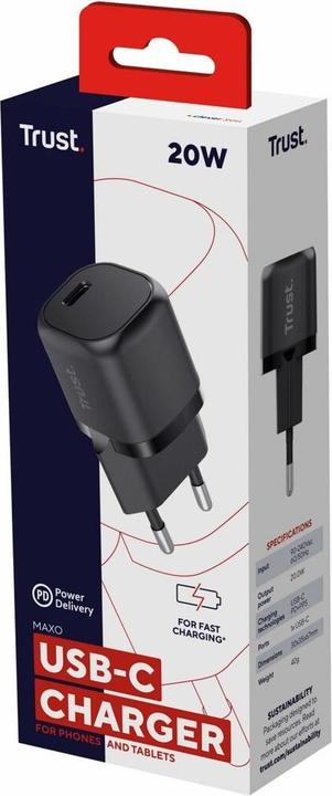 Productafbeelding Trust Maxo 20w USB-C Lader Zwart (20 W, 1 portie)