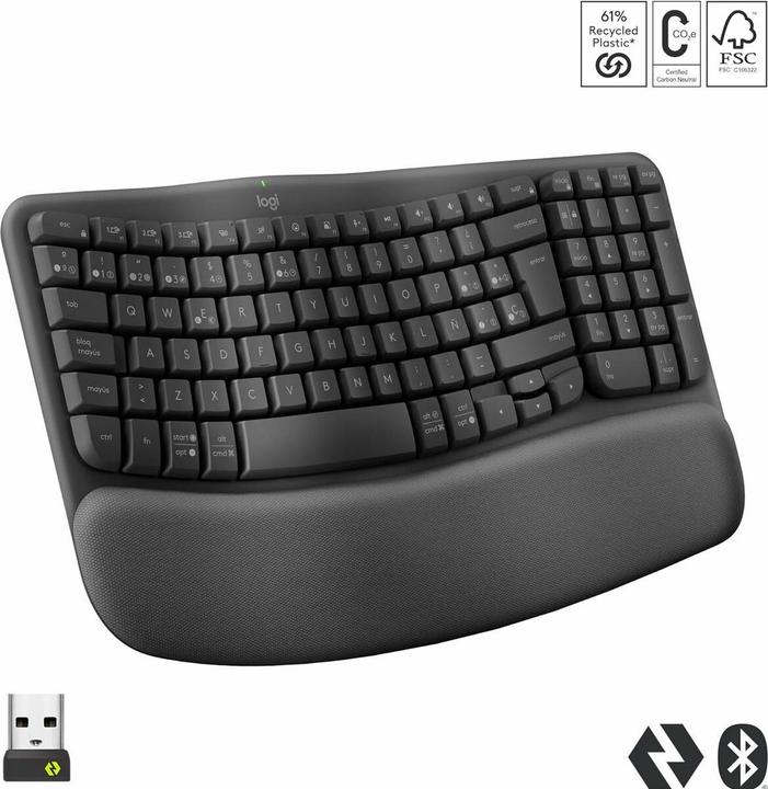 Actual product image Logitech Wave Keysergonomic Kb Graphite (Eng. Int., Wireless)