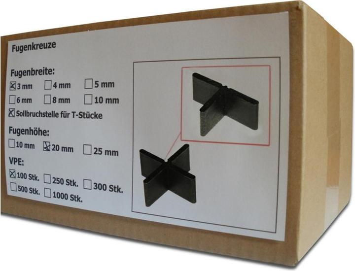 Produktbild Sanpro Fugenkreuze, Fugenbreite 3 mm / Höhe 20 mm, Anzahl 100 Stück (100 x)