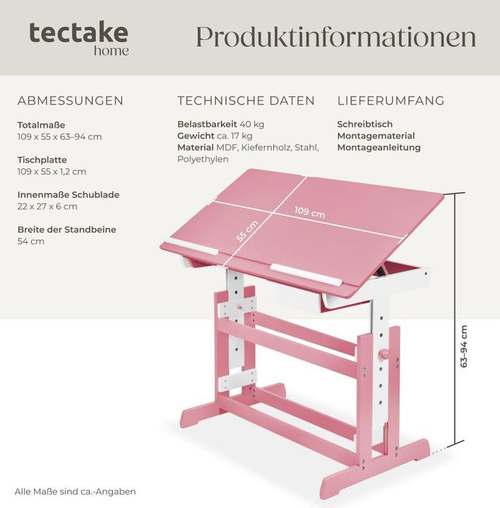 Produktbild tectake Schreibtisch (109 x 55 x 94 cm)