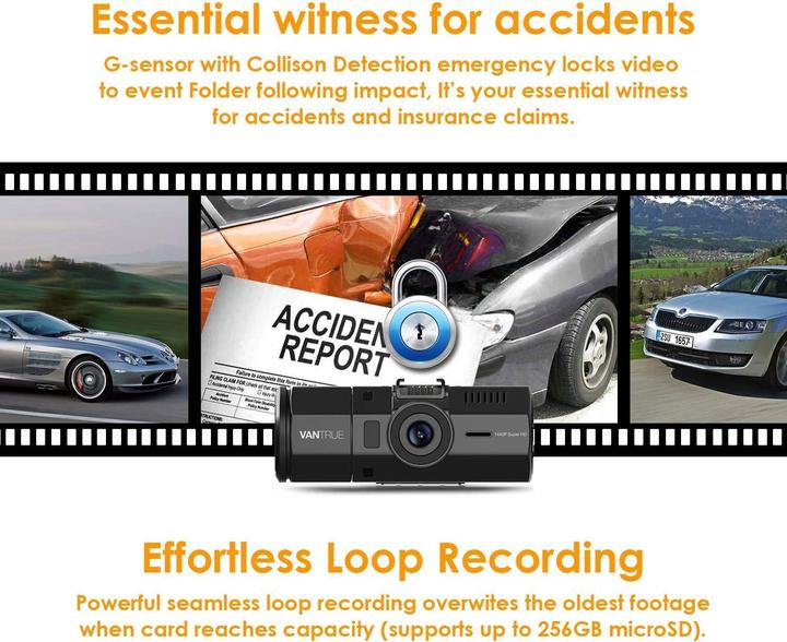 Produktbild Vantrue N2 Pro Dual (Eingebautes Mikrofon, Nachtsicht, Eingebautes Display, WLAN, Bluetooth, GPS-Empfänger, Full HD)