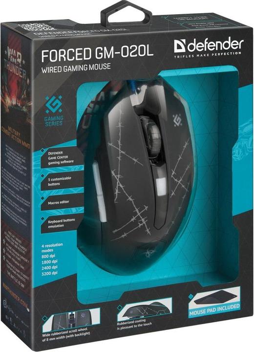 Actual product image Defender Forced GM-020L Mouse Ambidextrous USB Type-A Optical 3200 DPI (Cable)
