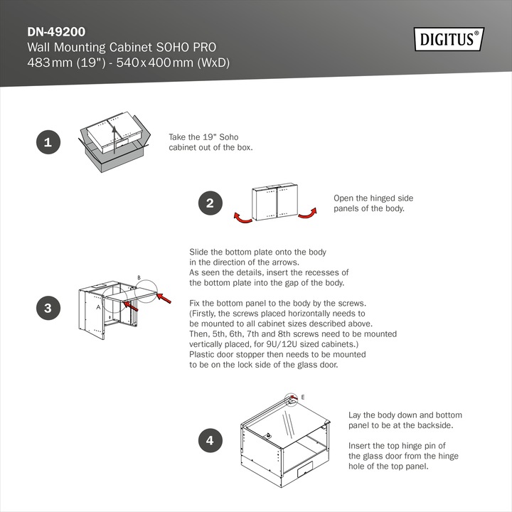 Actual product image Digitus 19" 4U wall-mounted housing, SOHO PRO 237 x 540 x 400 mm, grey (4 RU, 19 inch rack)