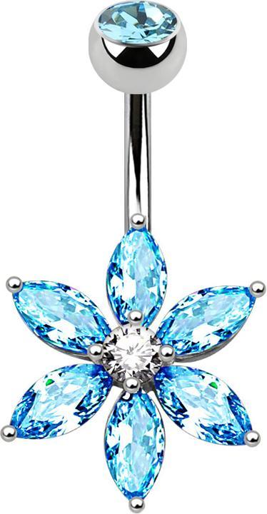 Produktbild Star Piercing Banane silber mit Kristallblume aqua (Messing, Chirurgenstahl 316L)