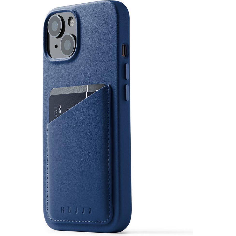 Mujjo Full Leather Wallet Case (Apple iPhone 14 Plus), Smartphone Hülle, Blau