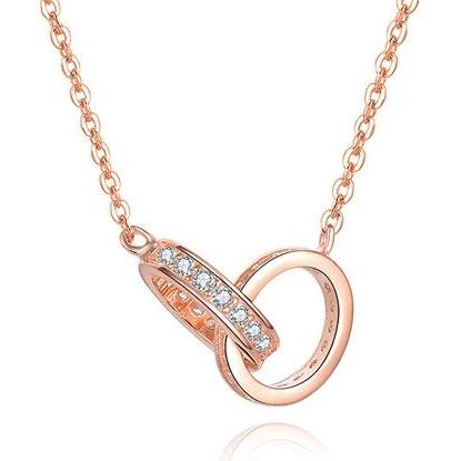 Beneto, Halsschmuck, Gold-plated necklace with connected rings AGS1229 / 47-ROSE (L)