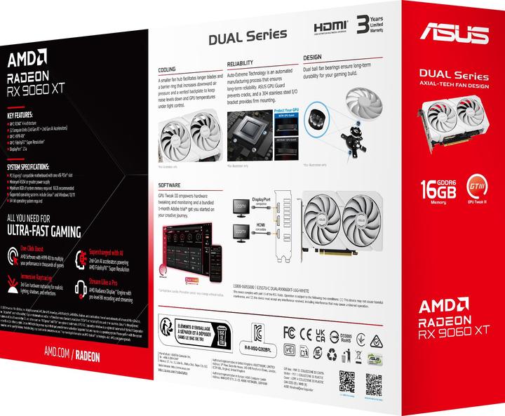 Actual product image ASUS DUAL-RX9060XT-16G-WHITE 16GB GDDR6 HDMI DP (16 GB)