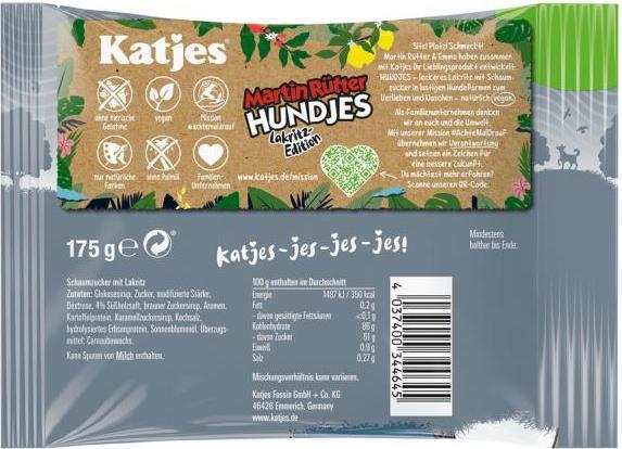 Nährwerte und Zutaten Katjes Martin Rütter Hundjes (1 Stk., 200 g)