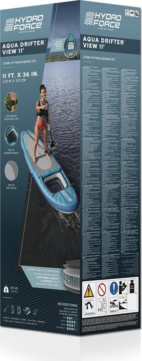 Actual product image Bestway Hydro Force Aqua Drifter View Inflatable Stand-Up Paddleboard Set with Built-in Window 3.35 m