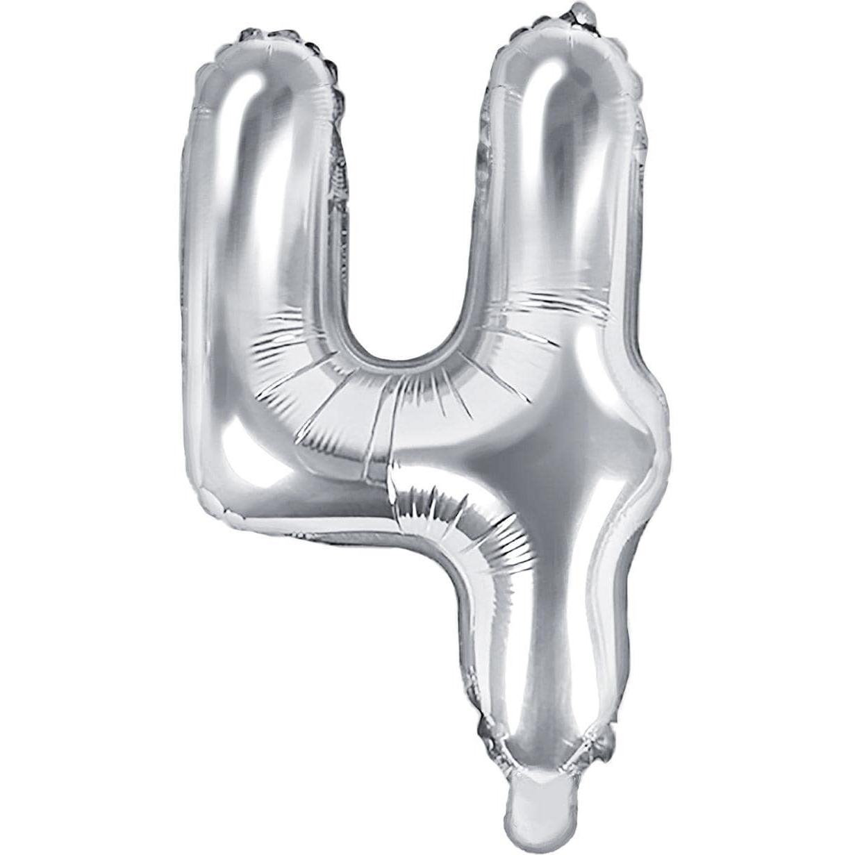 Partydeco Zahlenballon Folie 4 Silber 35-40 cm