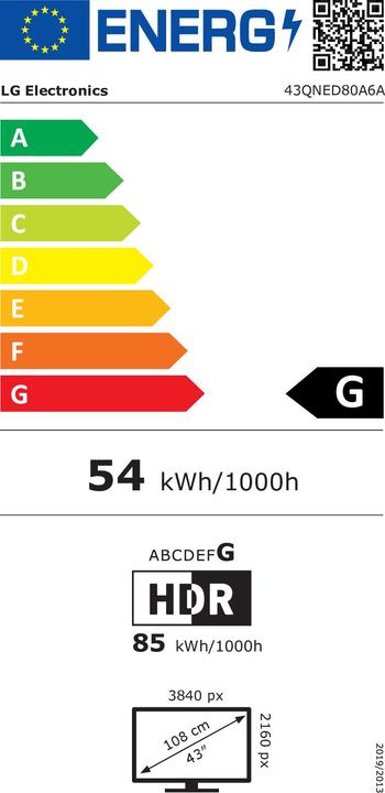 Label énergétique LG 43QNED80A6A (43", QNED80, LED, QNED, 4K, 2025)