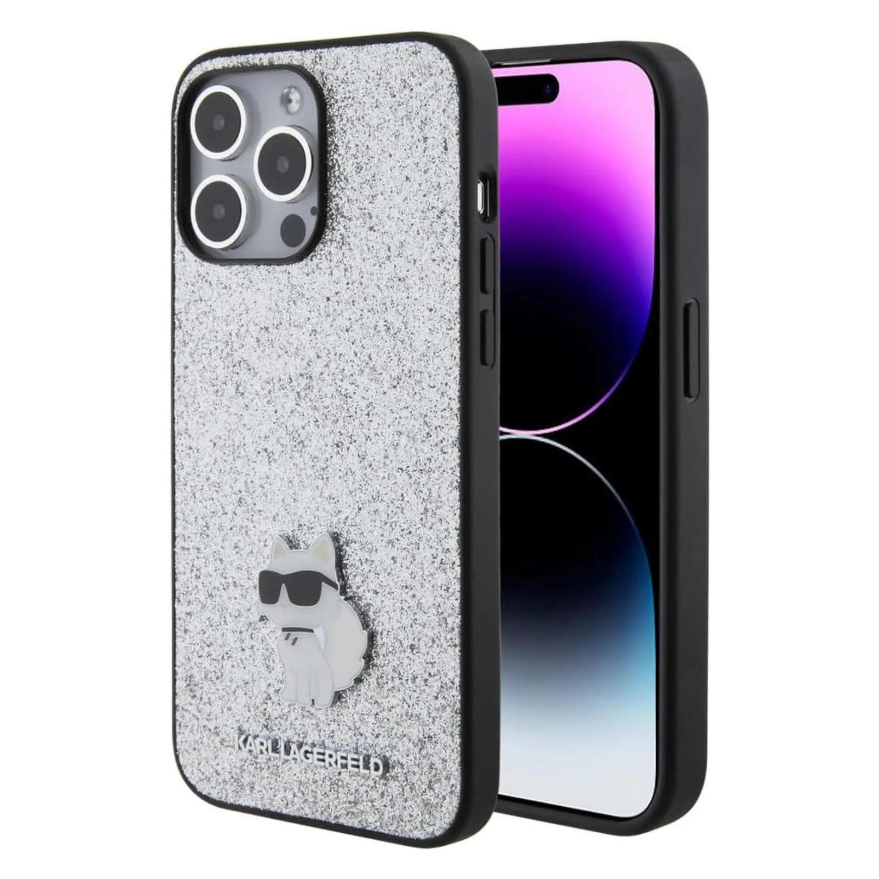 Karl Lagerfeld KLHCP15XGCNPSG IPhone 15 Pro Max 6, 7" Srebrny/zilver Hardcase Fixed Glitter Choupette (Apple IPhone 15 Pro Max), Smartphonehoes,