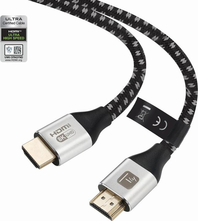 Produktbild Techly HDMI 10K,8K,4K Video Kabel, 48 Gbit/s, St-St 1m schwarz Textilmantel Hersteller: (1 m)