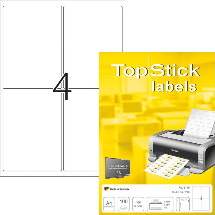 Actual product image TopStick Universal labels, 99.1 x 139 mm, white self-adhesive, permanently adhesive