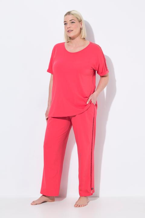 Actual product image Ulla Popken Openwork Detail Short Sleeve Two Piece Pajama Set (54)