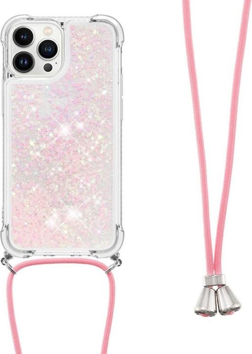 Actual product image Cover-Discount iPhone 15 Pro Max - Glitter Case with Lanyard pink (Apple iPhone 15 Pro Max)