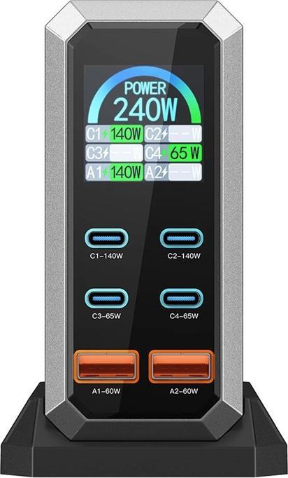 Actual product image BlitzWolf BW-S31 2xUSB-A, 4xUSB-C, PD, 240W network charger. (240 W, 6 ports)