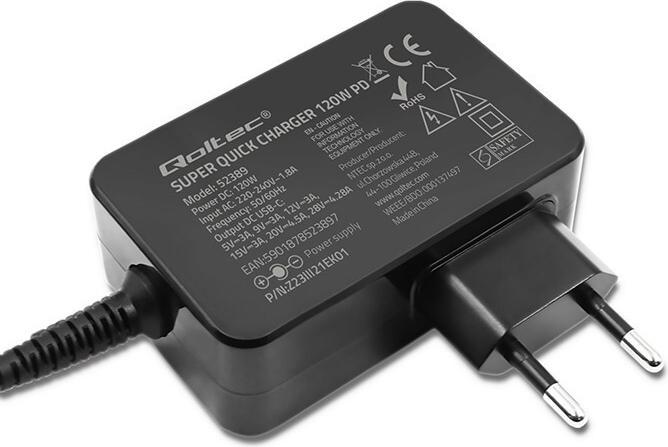 Image du produit Qoltec PD 120W Chargeur rapide turbo | 5-28V | 3-4 5 A | USB-C | Noir (120 W)