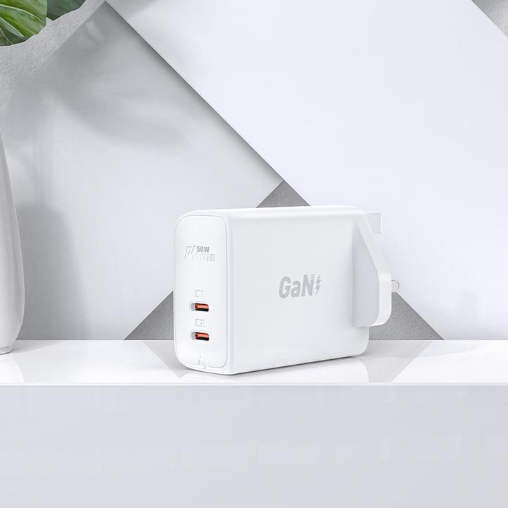 Produktbild Acefast GaN charger (UK plug) 2x USB Type C 50W, Power Delivery, PPS, Q3 3.0, AFC, FCP (A32 UK) (50 W)