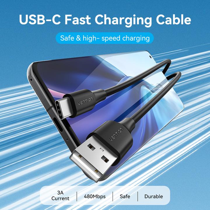 Image du produit Vention Câble USB 2.0 A vers USB-C 3A CTHBF 1m noir (1 m, USB 2.0, 60 W)