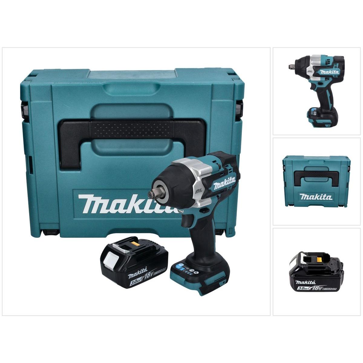 Makita, Bohrmaschine + Akkuschrauber, DTW 700 F1J Akku Schlagschrauber 18 V 700 Nm 1/2" XPT Brushless + 1x Akku 3,0 Ah +...