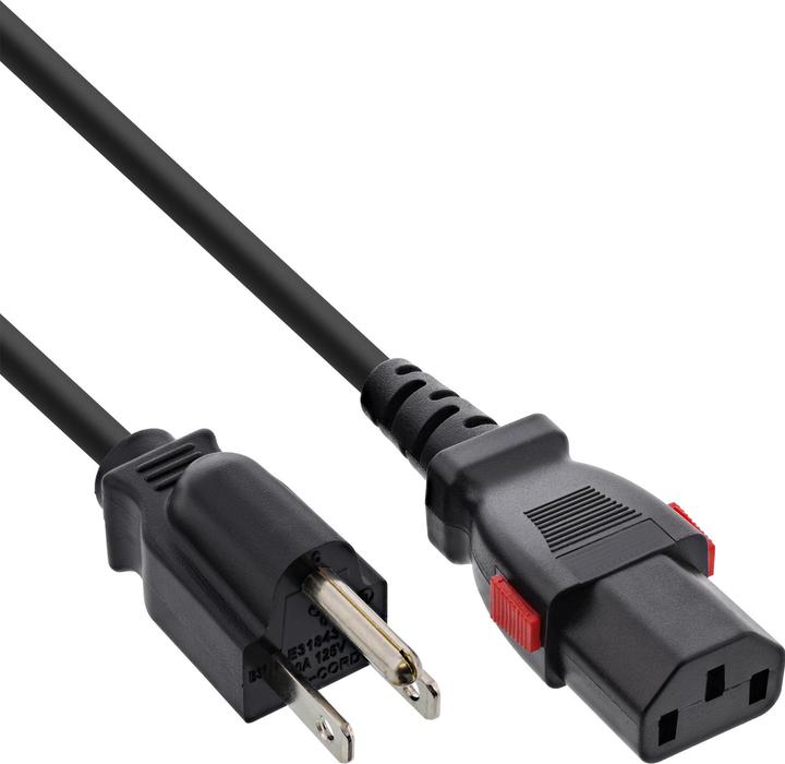 InLine ® Netzkabel, Netzstecker USA auf Kaltgerätestecker C13 verriegelbar, 3m (3 m)