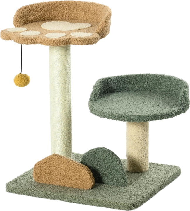 Immagine prodotto PawHut Tiragraffi con amaca e piattaforma per le zampe (52 cm, Beige, Marrone, Verde)