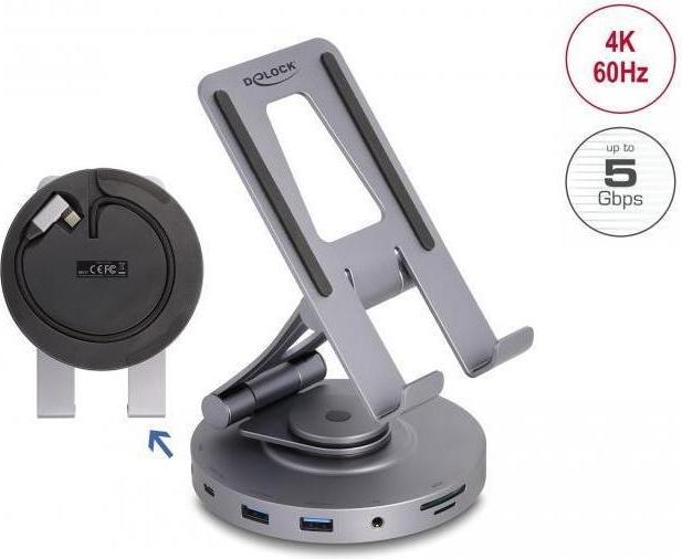 Image du produit Delock Station d'accueil pour tablettes et ordinateurs portables 4K avec support intégré - HDMI / USB / (USB-C, 4 ports)