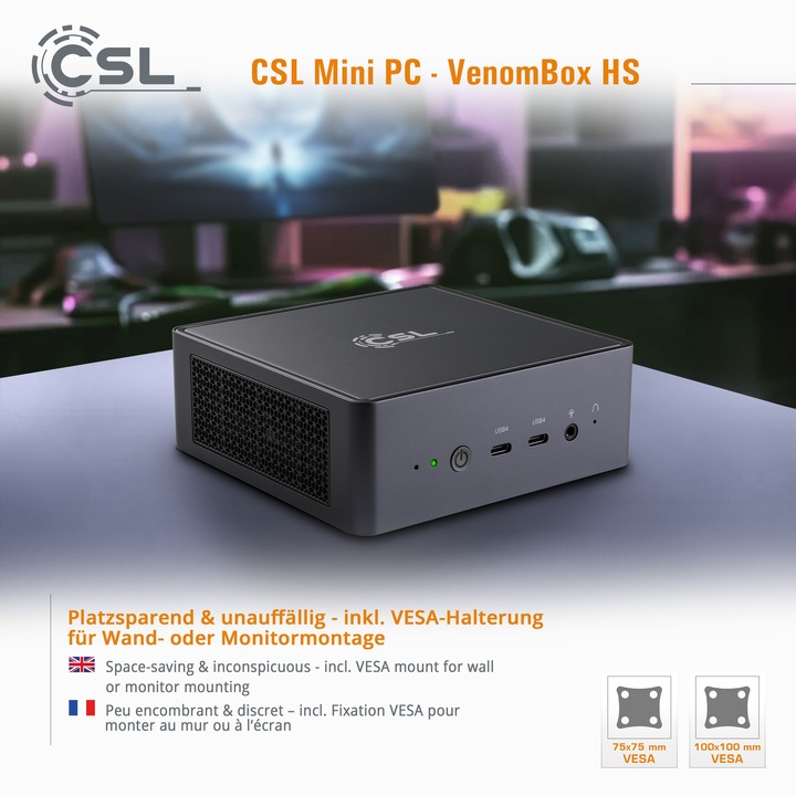 Actual product image CSL Mini-PC VenomBox 8845HS / 96GB / 1000 GB M.2 SSD / Win 11 Pro (AMD Ryzen 7 8845HS, 96 GB, 1000 GB, Radeon 780M)