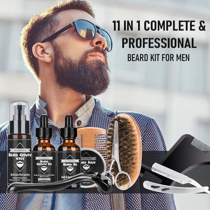 Image du produit ‎Cusmay Kit de soins de la barbe 11 en 1 (60 ml)