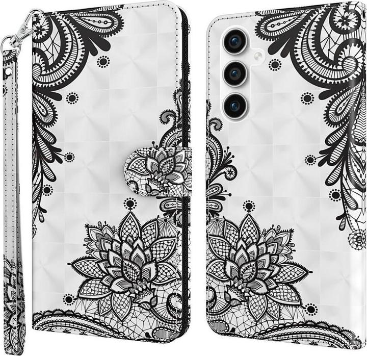 Actual product image Cover-Discount Galaxy S23 FE - Case glitter effect flowers black (Samsung Galaxy S23 FE)