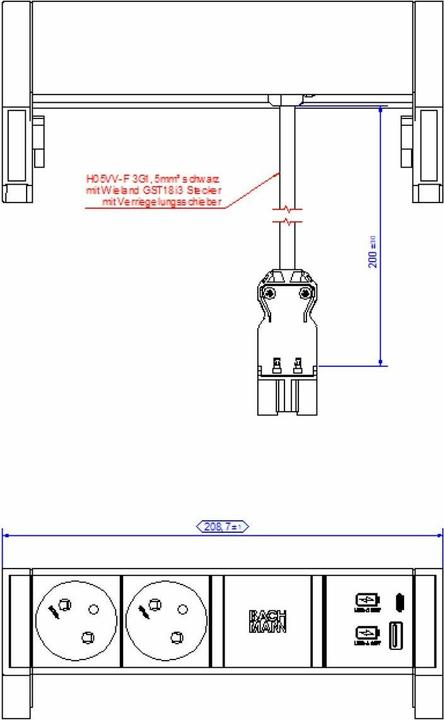 Productafbeelding Bachmann DESK2 2x UTE 1x USB A/C 22W inox (2 x, CEE 7/5, CEE 7/3, 0.20 m)