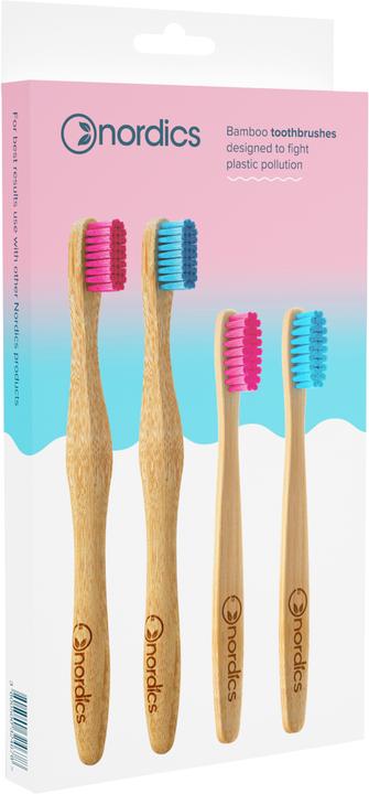 Actual product image Nordics Eco Toothbrushes Bamboo - Family Pack 2x Adult 2x Kid (Medium, 4x)