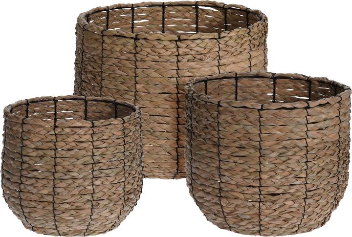Natura Punto Paniers de rangement en rotin avec cadre métallique, lot de 3 (3 x, 30 x 26 cm, 36 x 28 cm)