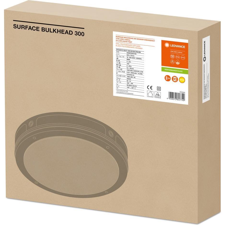 Thumbnail - Ledvance, Wandleuchte + Deckenleuchte, SF BLKH S300 P EM15W 830BK IP65 (1400 lm)