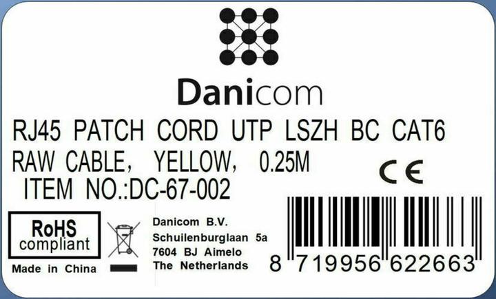 Produktbild Dsit CAT6 Netzwerkkabel, U/UTP, 0,25 Meter, Gelb, 100% Kupfer (CAT6, 0.25 m)